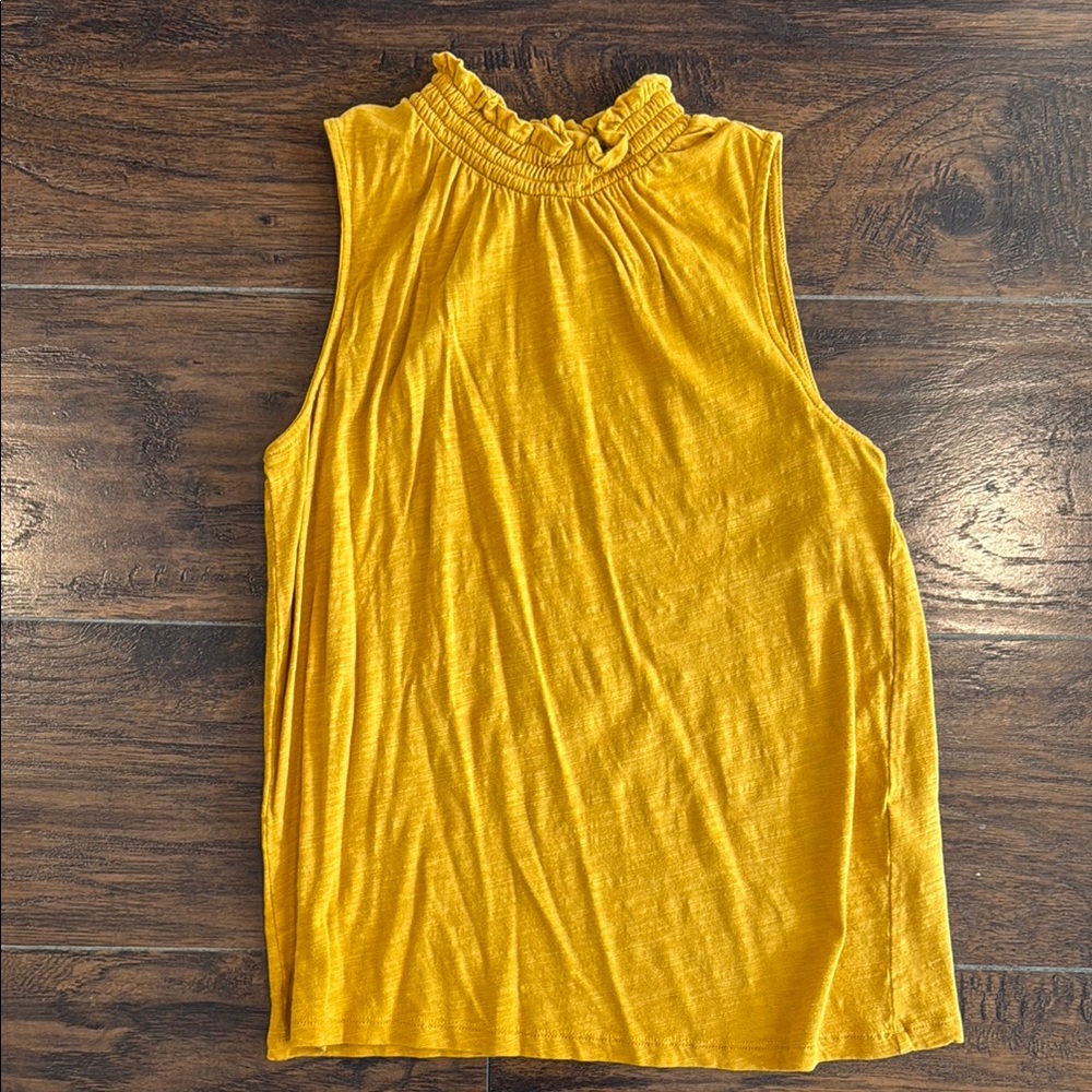 Banana Republic Sleeveless Ruffled Mock Neck Tank in Mustard